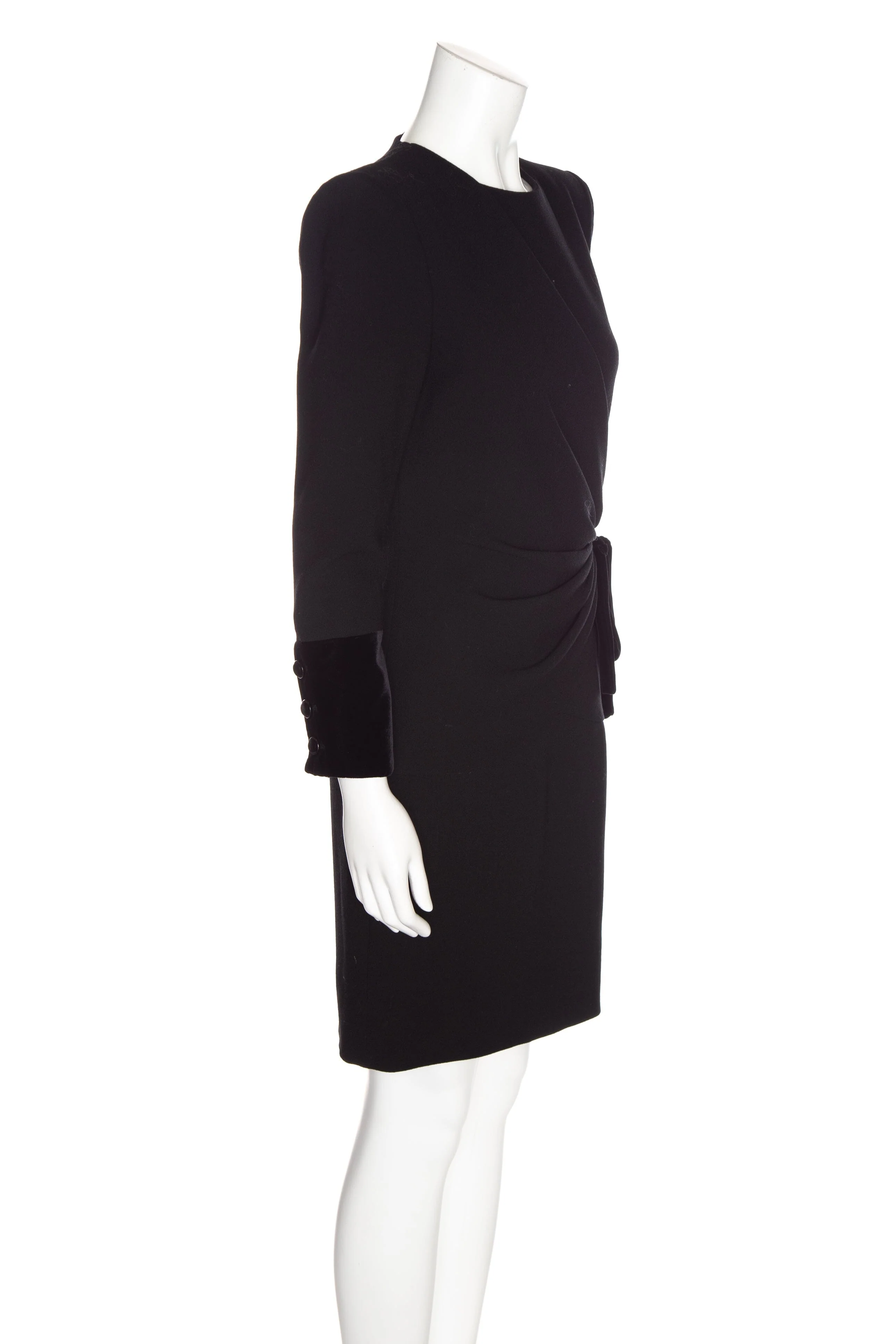 Valentino Boutique Black Ruched Velvet Detail Dress SZ 6 - Image 2