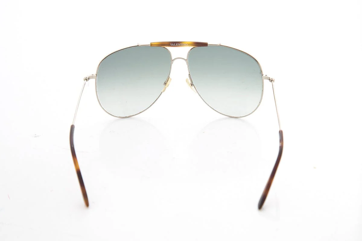 Valentino Silver & Turtle Shell Detail Aviator Sunglasses - Image 4