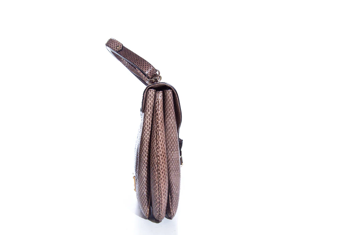 Valentino Taupe Snakeskin Flap Handbag - Image 3
