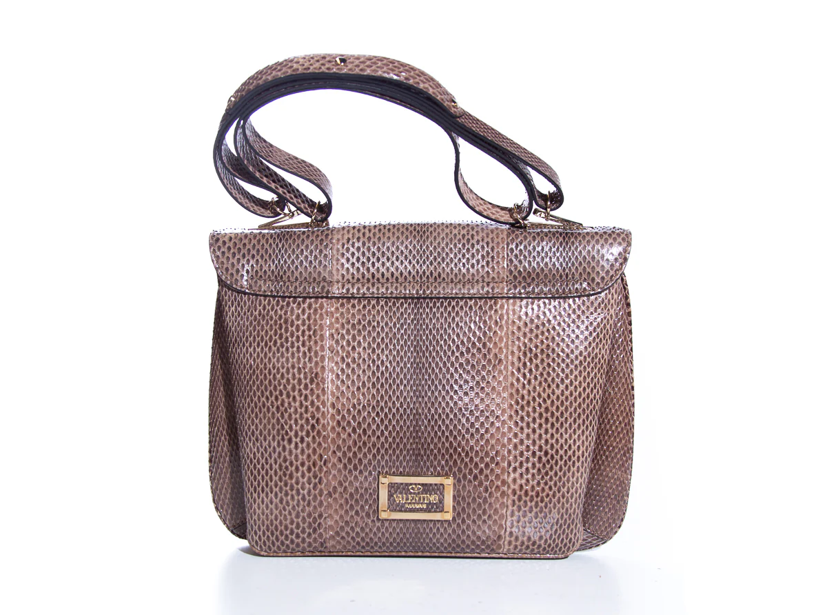 Valentino Taupe Snakeskin Flap Handbag - Image 4