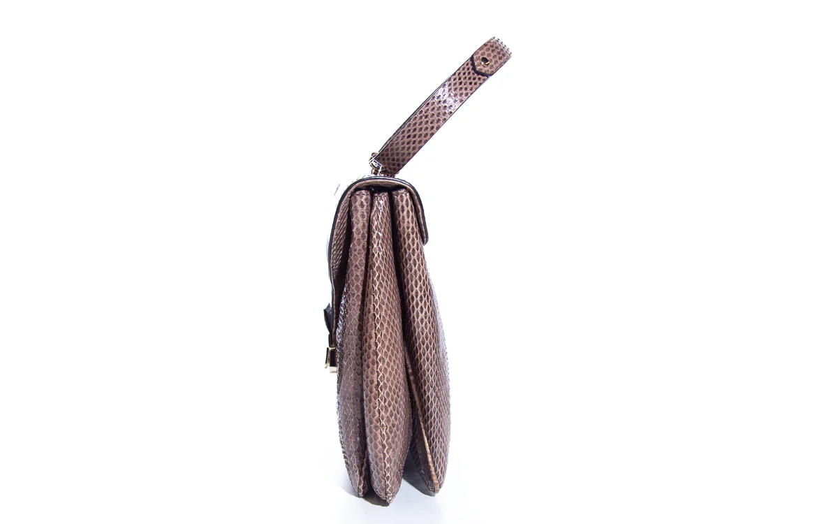 Valentino Taupe Snakeskin Flap Handbag - Image 5