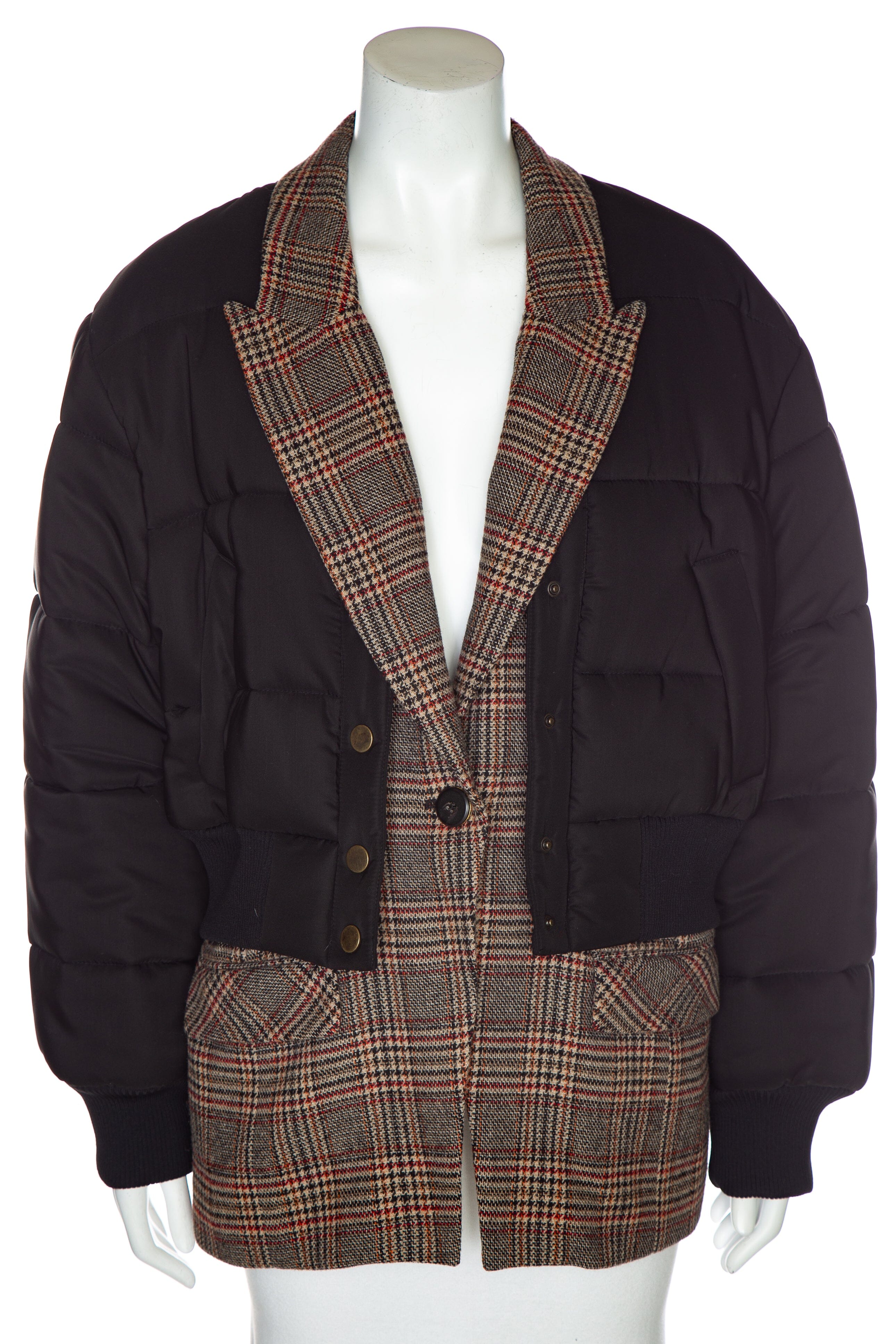 Veronica Beard Black Plaid Puffer and Blazer Style Coat SZ 12