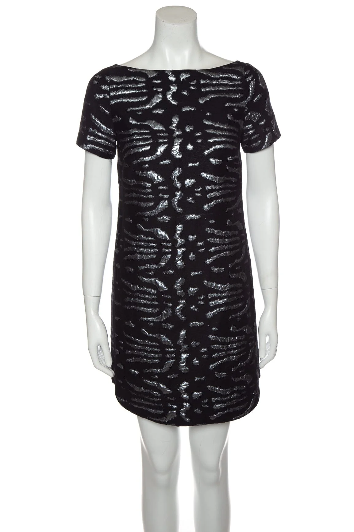 Versace Black and Silver Short Sleeve Shift Dress SZ 40 NWT