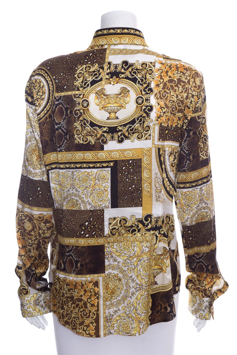 Versace Gold & Black Silk Button Up Blouse SZ 46 - Image 3