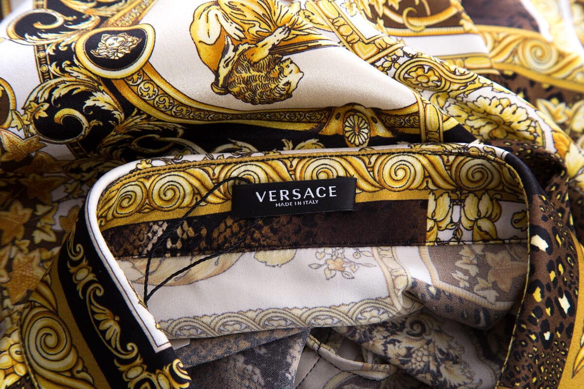 Versace Gold & Black Silk Button Up Blouse SZ 46 - Image 4