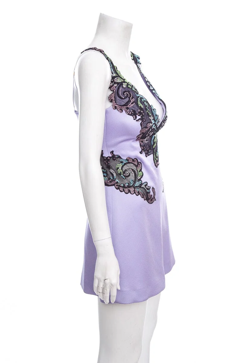 Versace Purple Sleeveless Crystal Detail Mini Dress SZ 36 - Image 2