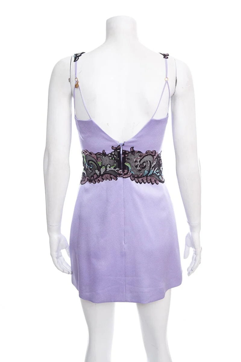 Versace Purple Sleeveless Crystal Detail Mini Dress SZ 36 - Image 3