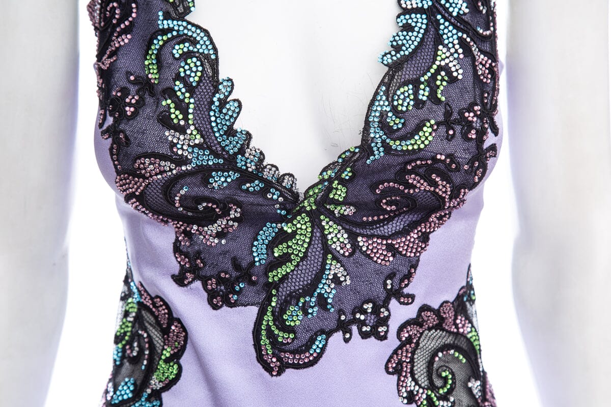 Versace Purple Sleeveless Crystal Detail Mini Dress SZ 36 - Image 4
