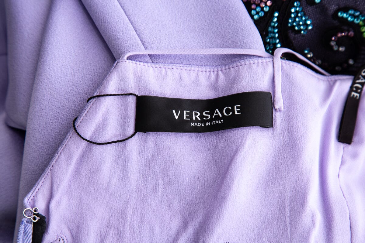 Versace Purple Sleeveless Crystal Detail Mini Dress SZ 36 - Image 5
