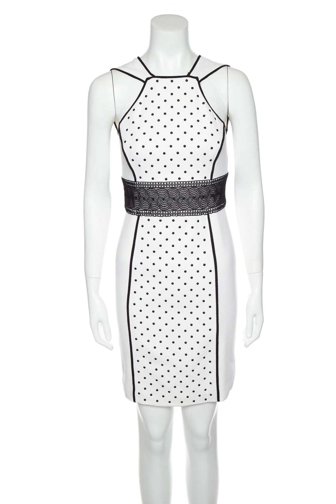 Versace White and Black Sleeveless Polka Dot Stud Dress SZ 40