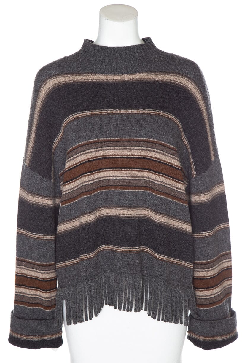 Weekend Max Mara Grey and Brown Stripe Mock Neck Sweater SZ L
