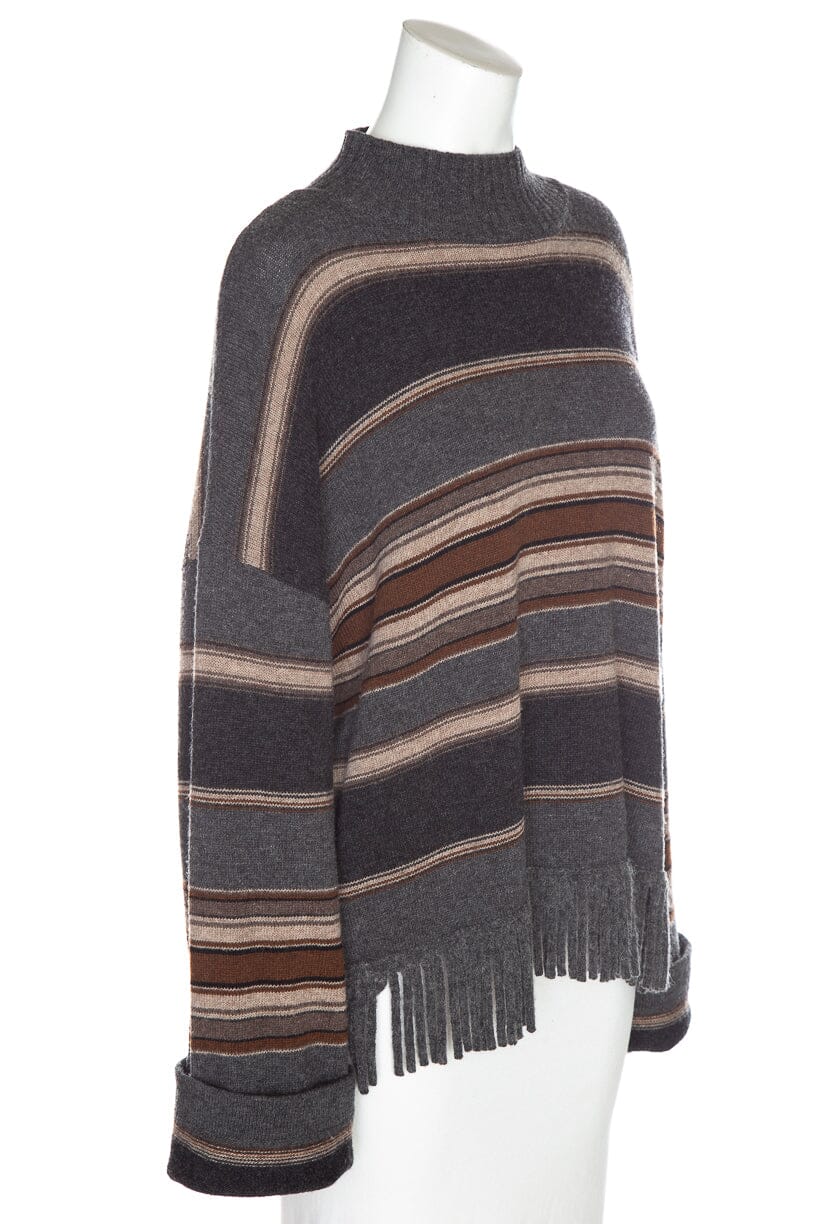 Weekend Max Mara Grey and Brown Stripe Mock Neck Sweater SZ L - Image 2