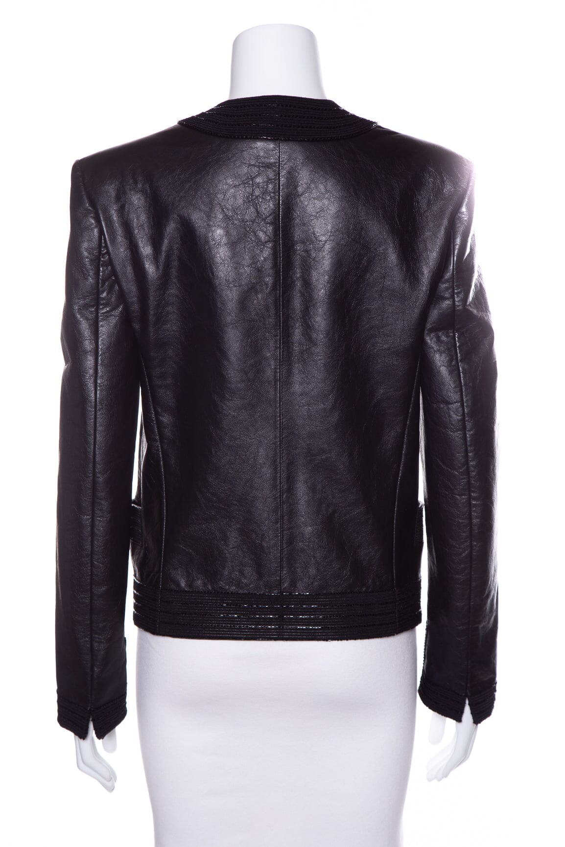 Yves Saint Laurent Black Leather Embellished Blazer SZ S - Image 3