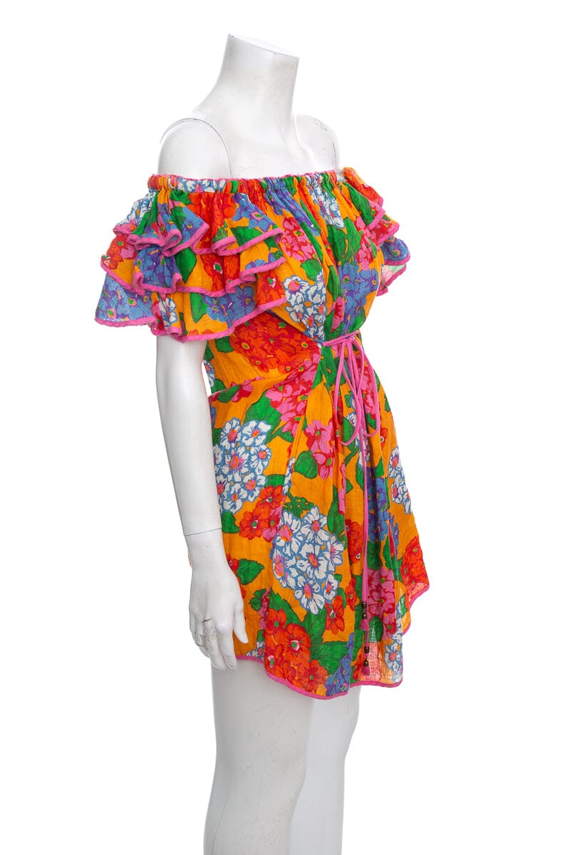 Zimmermann Multicolor Floral Off The Shoulder Dress with Tie Waist SZ 0 - Image 2
